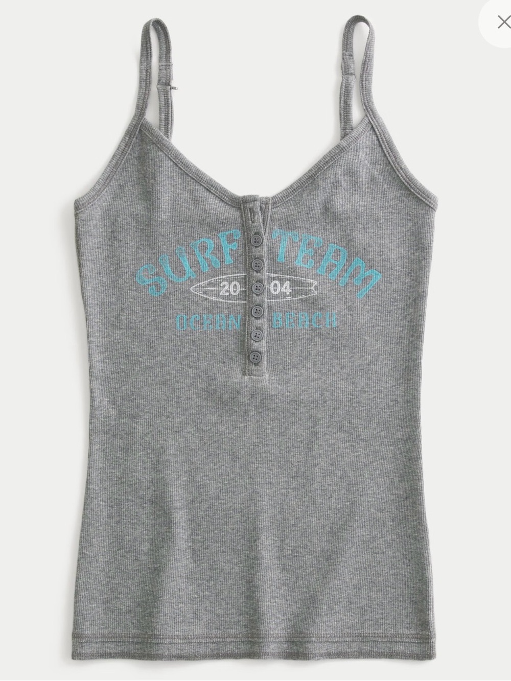 Hollister Grey Ribbed 'Surf Team' Tank with Aqua Graphic